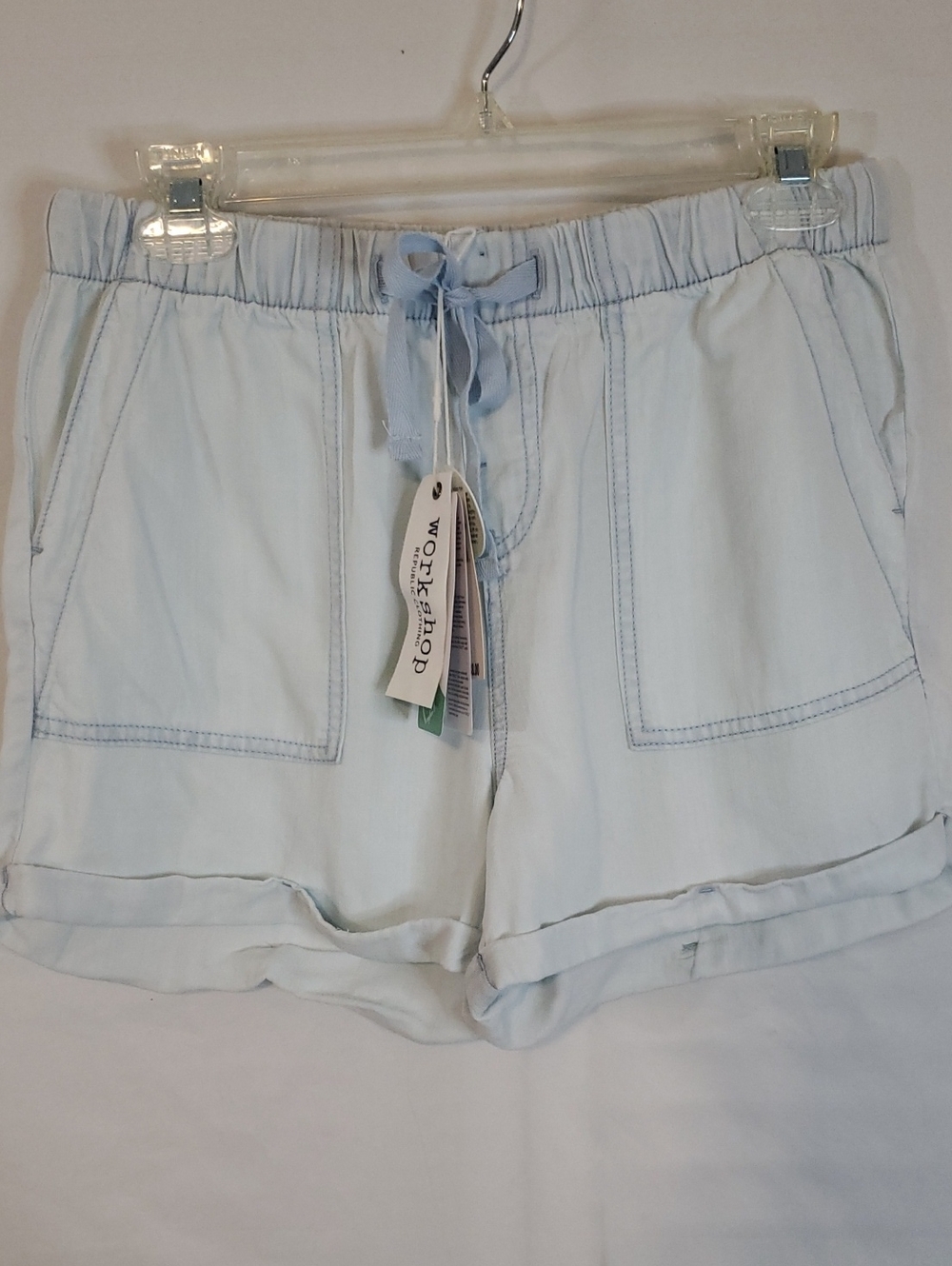 Workshop Republic Clothing Light Blue Tencel Lyocell Drawstring Shorts